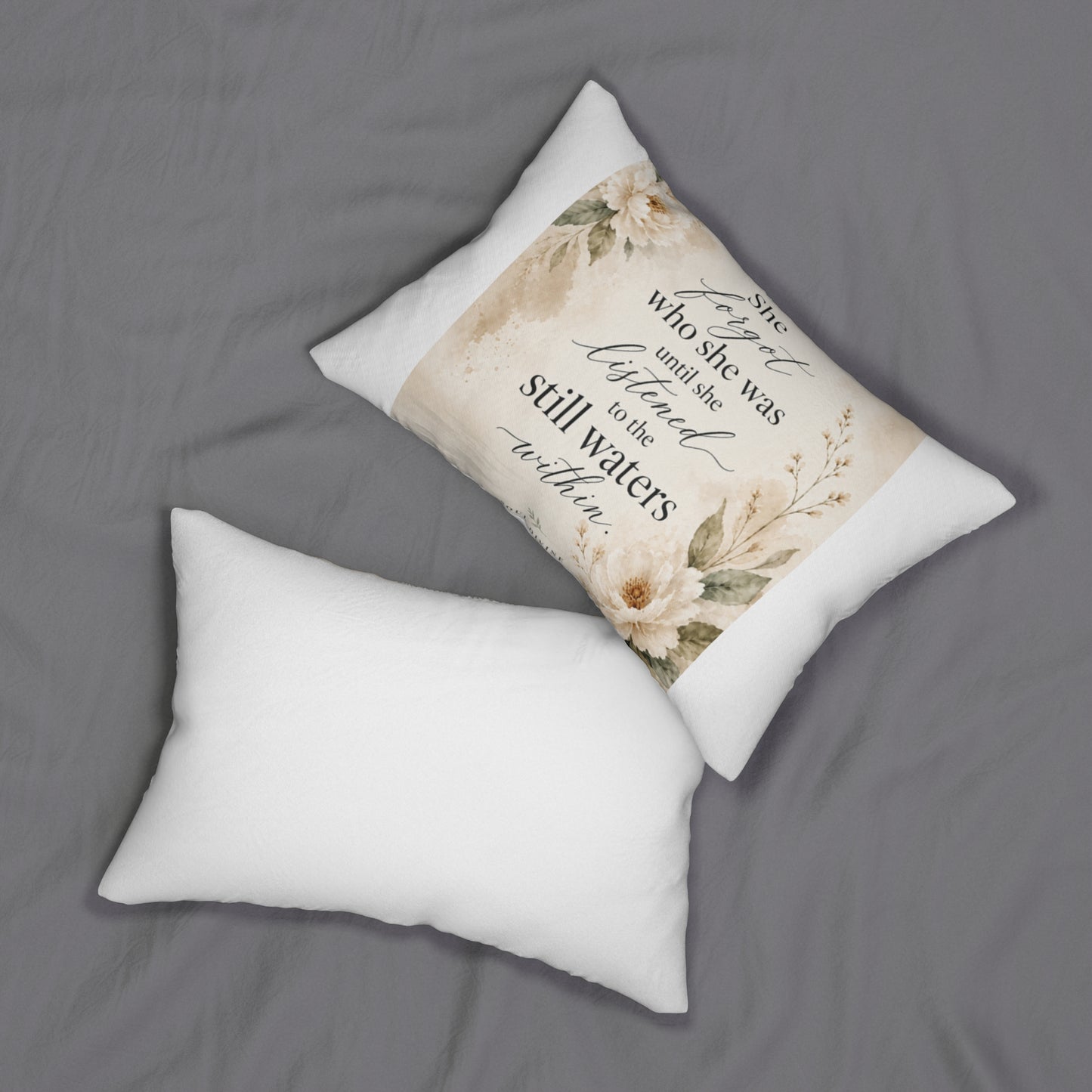 Lumbar Pillow – 'She Forgot Who She Was' Inspirational Floral Quote Decor