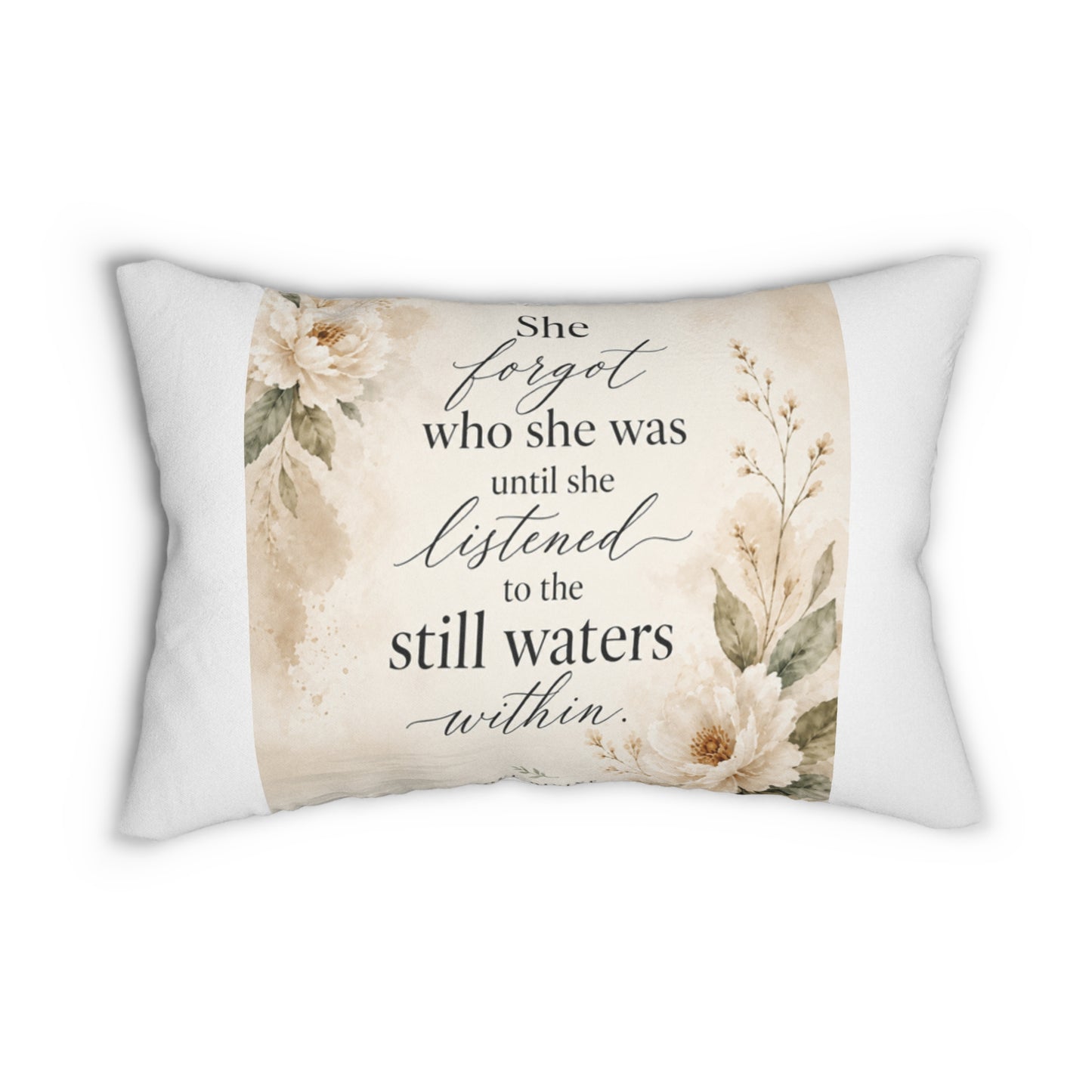 Lumbar Pillow – 'She Forgot Who She Was' Inspirational Floral Quote Decor