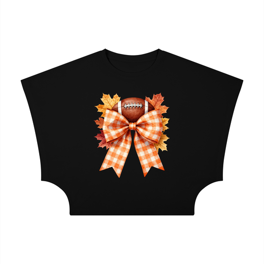 Watercolor Fall Football Bow Cropped Dolman Tee